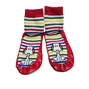 Hanna Andersson Peanuts Snoopy Baby Moccasins 12-1Y Leather Striped Sock‎ Shoes